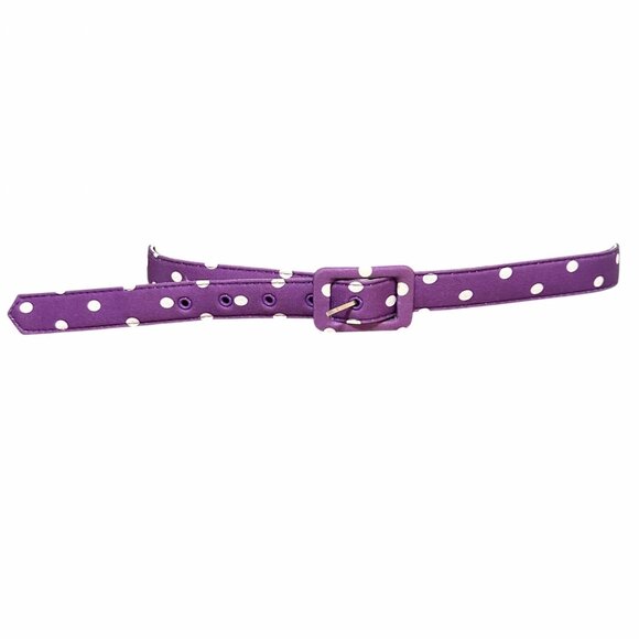 Retro 1970s Women’s Belt In Purple With White Polka Dots Square Buckle - Picture 9 of 10